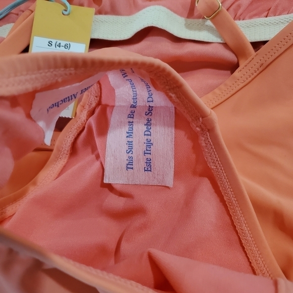 New Kona Sol Peach V-neck One Piece High Back Adjustable Straps Swimsuit Small - Picture 11 of 11